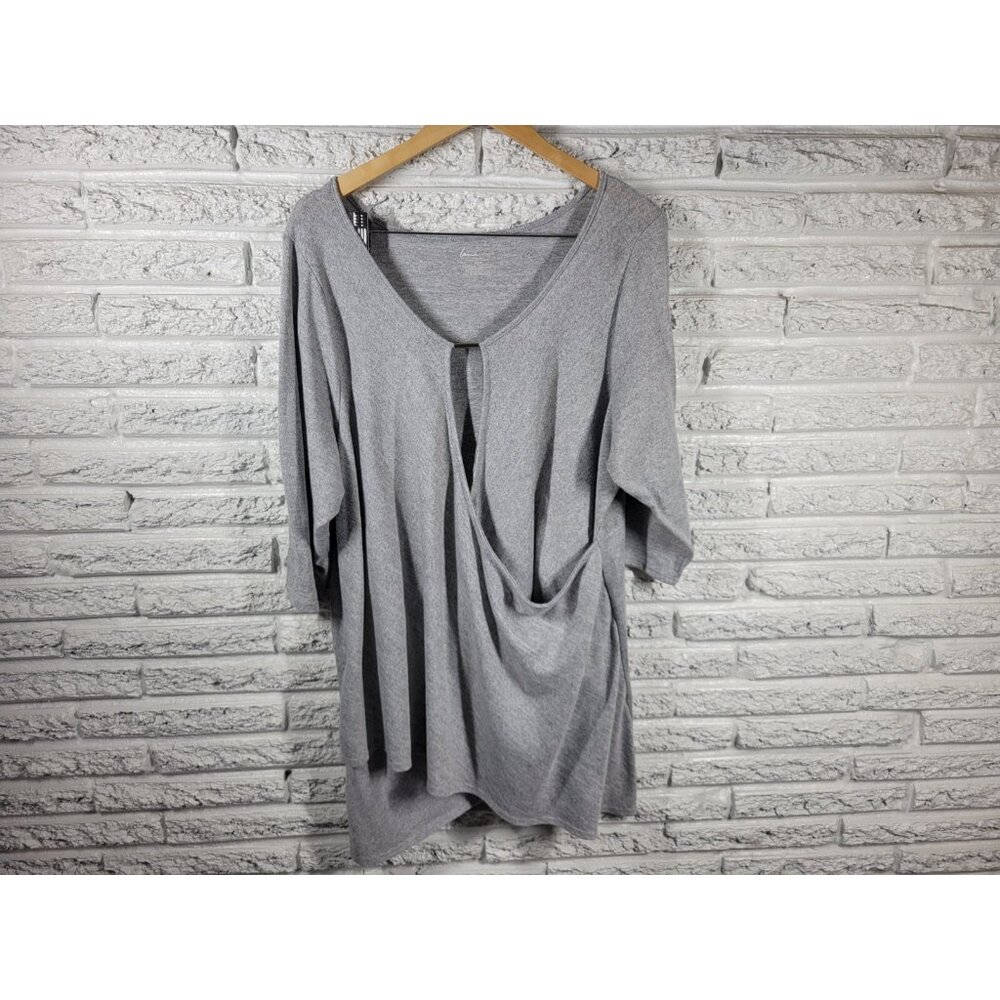 Lane Bryant Womens Top 22 24 Plus Tunic 3/4 Sleeve Knit Gray Poly Blend GRA9E